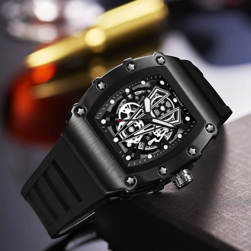 Top Trends: Luxury Watches Mens Automatic Date Sports Silicone Strap Waterproof AAA Clocks Fashion Tonneau Quartz Wristwatch Mans Gift Shoppable Styles