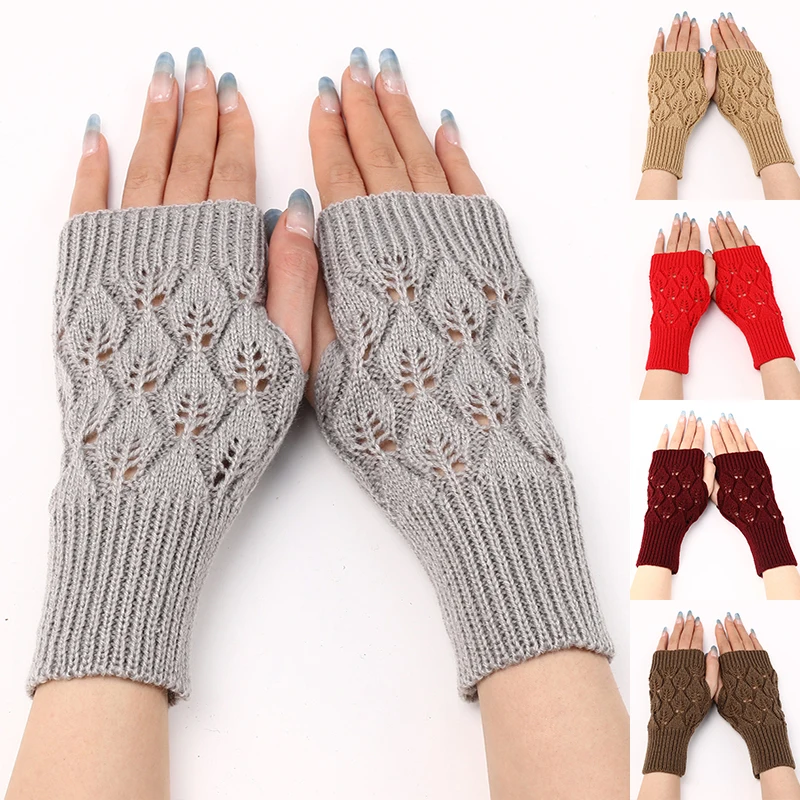 Top Trends: Winter Warm Fingerless Knitted Gloves For Women Acrylic Stretch Half Finger Arm Glove Crochet Knitting Faux Girls Mitten Gloves Shoppable Styles