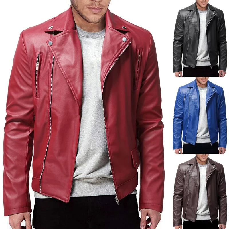 Top Trends: Men Faux Leather Jacket Spring Solid Color Slim-Fit Zipper PU Jacket Men Long Sleeve Cardigan Turn-Down Collar Motorcycle Jacket Shoppable Styles