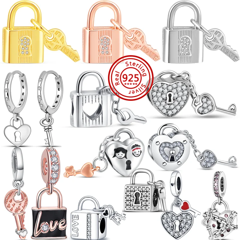 Top Trends: 925 Sterling Silver Forever Love Padlock Key Series Heart Pendant Shiny Beads Fit Original Pandora Charms Bracelet Women Jewelry Shoppable Styles