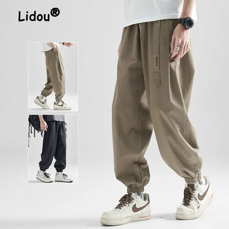 Top Trends: Handsome Street Casual Solid Color Men&#039;s Pocket Cargo Pants Classic Loose Tie One&#039;s Feet Summer Straight Cylinder Male Trousers Shoppable Styles