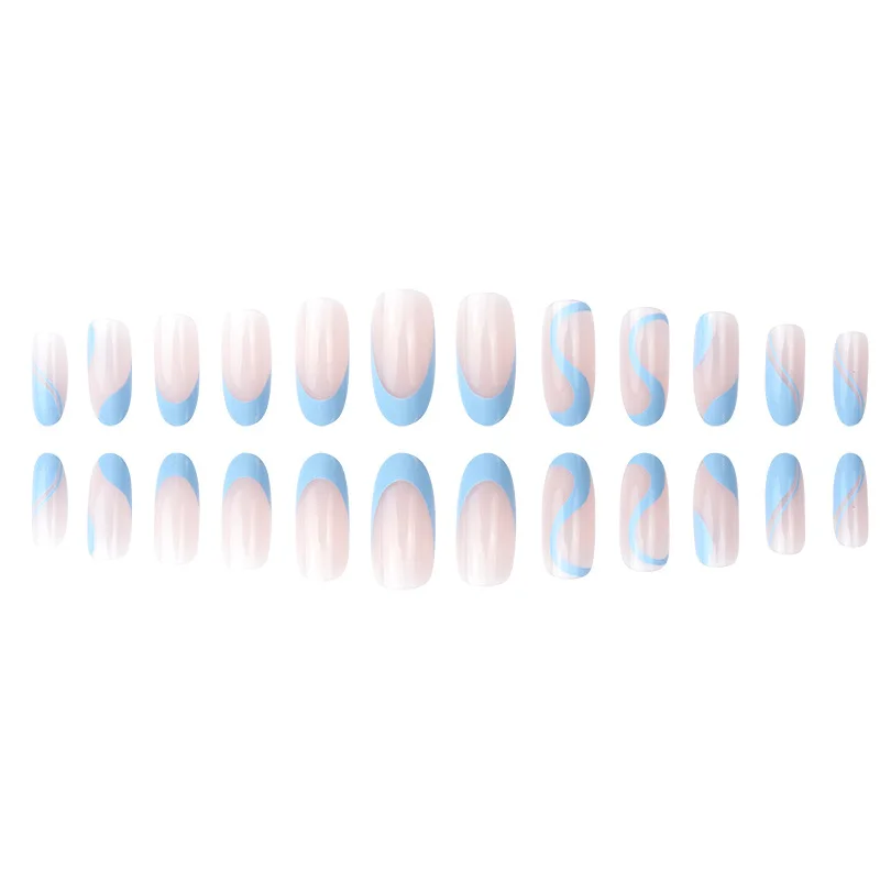 Top Trends: 24Pcs Long Round Head Press On Nail Art Seamless Removable Fake Nails With Glue Ballet Coffin Wearing Blue Reusable False Nails Shoppable Styles - Image 4