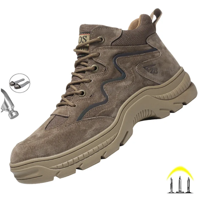 Top Trends: Reflective Strip Design Safety Work Shoes For Men Cow Suede Leather Indestructible Construction Boots Steel Toe Male Footwear Shoppable Styles