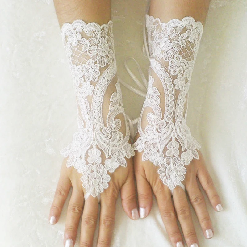 Top Trends: Short Wedding Gloves Ivory White Black Bridal Gloves Girl Party Fingerless Lace Glove Ladies Flower Guantes Wedding Accessories Shoppable Styles - Image 4