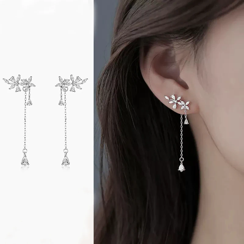 Top Trends: Korean Fashion Earrings For Women Long Tassel Silver Color Heart Drop Flower Jewelry Party Statement Earrings Hanging Pendientes Shoppable Styles