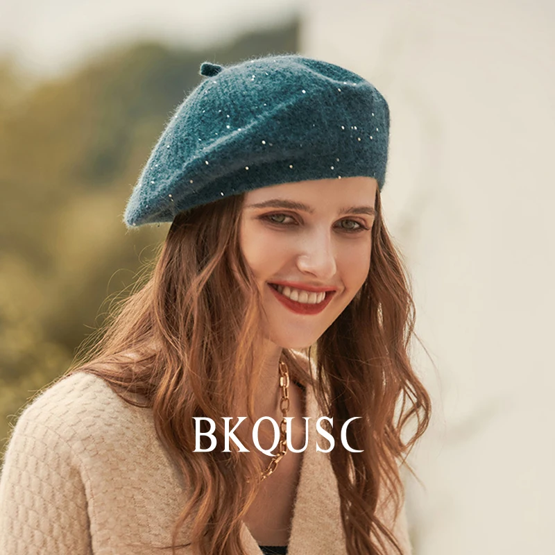 Top Trends: Spring Women's Knitted Beret Hats Female Colorful Velvet Knit Painter Beret Ladies Small Sequins Fashion Artist Berets Caps Shoppable Styles