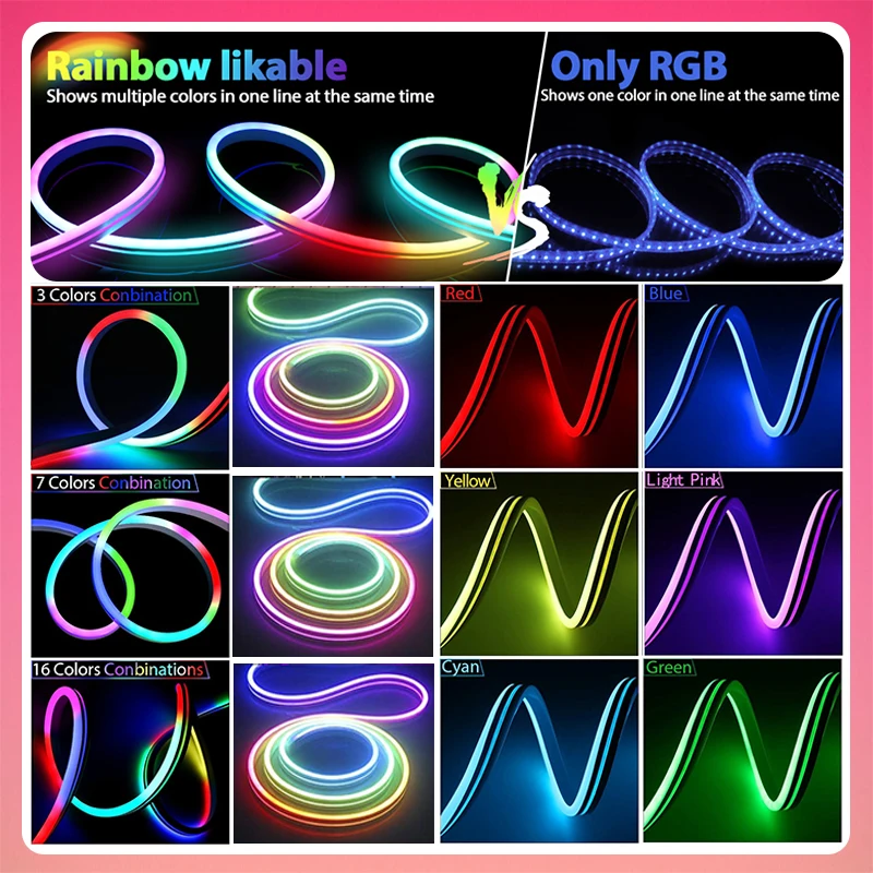 Bluetooth RGB Silicone Neon Rope Lights, Dreamcolor