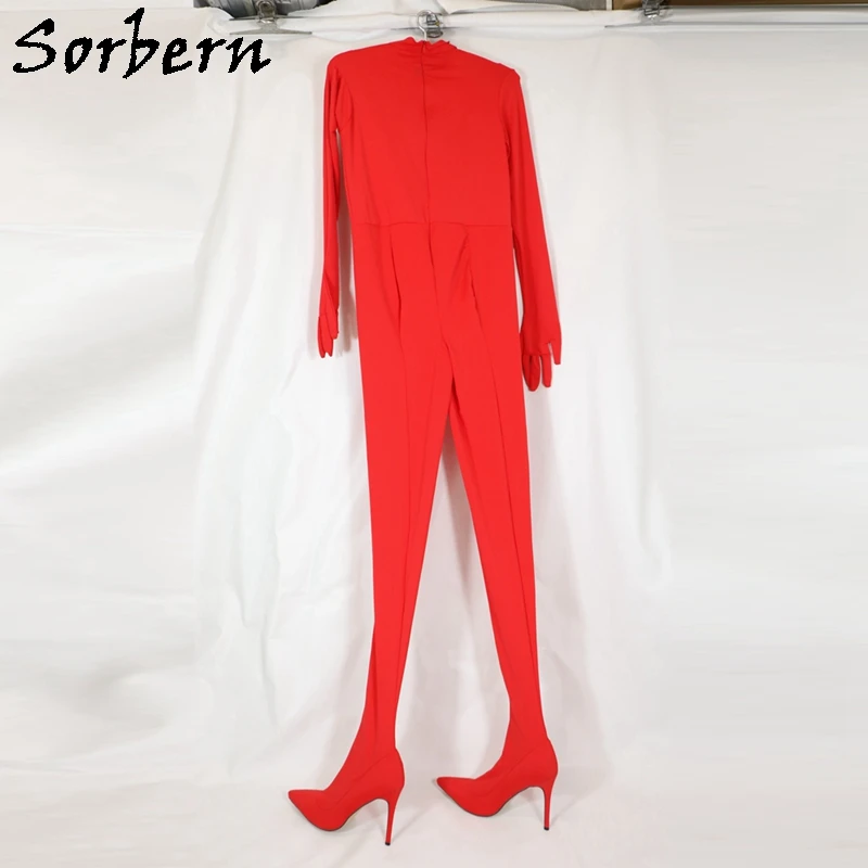 Top Trends: Sorbern Red Strechy Body Suit Long Gloves High Neck Stilettos Catsuit Custom To Body Pointed Toe Legging Boot 5 Figners Gloves Shoppable Styles - Image 2