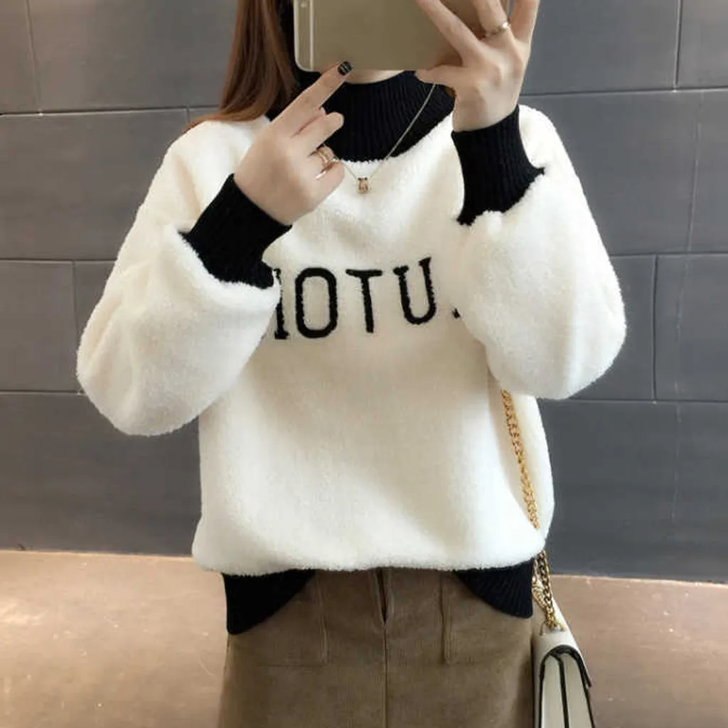 Top Trends: Womens Sweatshirts Vintage Letter Print Fluffy Hoodies Loose High Collar Harajuku Sportswear Blousess Warm Winter Pullovers Shoppable Styles