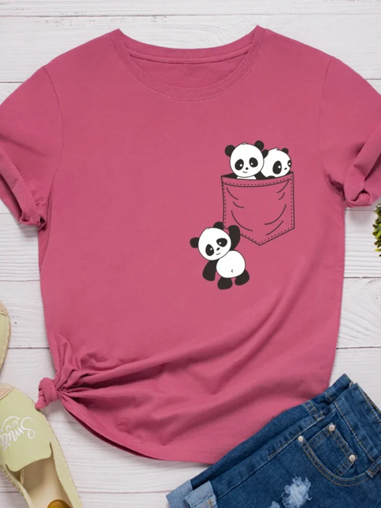 Top Trends: Pocket Panda Print Women T Shirt Short Sleeve O Neck Loose Women Tshirt Ladies Fashion Tee Shirt Tops Clothes Camisetas Mujer Shoppable Styles