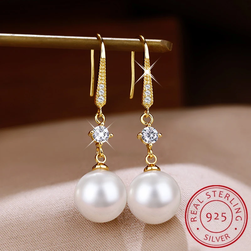 Top Trends: 2023 New Fashion S925 Sterling Silver Gold Freshwater Pearl Pendant Earrings Women's Simple Classic Bridal Wedding Jewelry Shoppable Styles