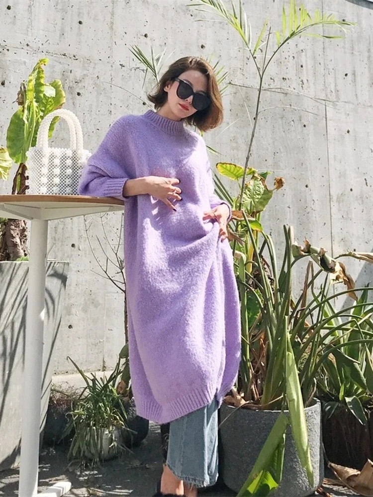 Top Trends: Winter Women Dress Fall Sweater Women Dress Long Sleeve Knitted Dresses Maxi Vintage Oversize Dresses Knitting Thick Warm Purple Shoppable Styles - Image 4