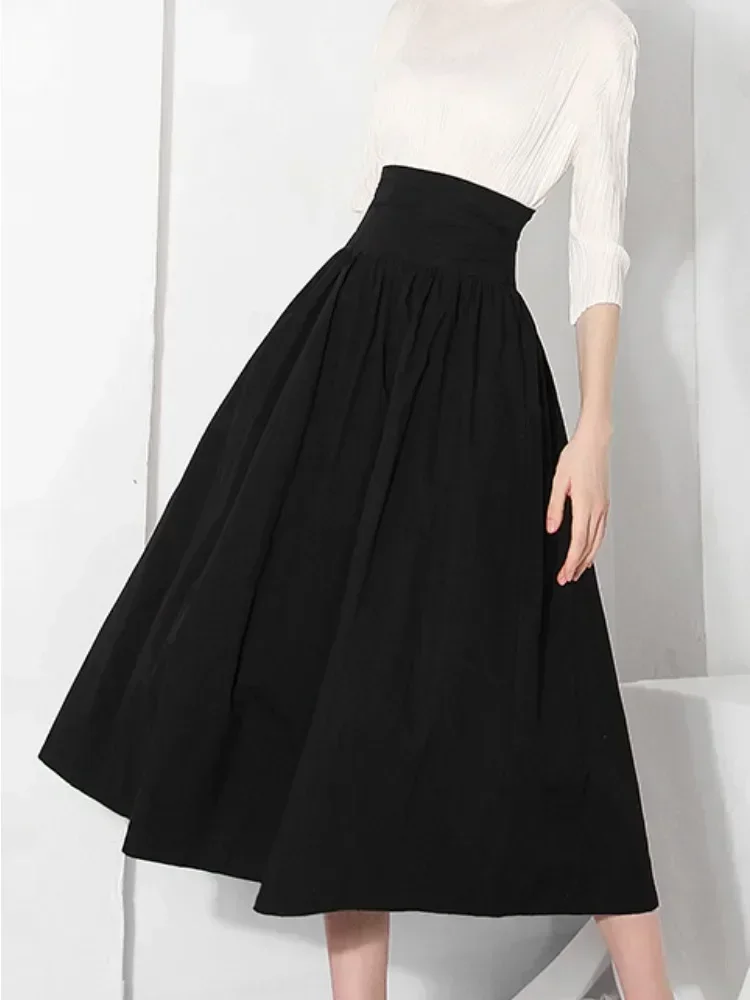 Top Trends: DEEPTOWN Black Long Skirt Women Vintage High Waist A-line Korean Style Loose Bandage Elegant Hepburn Skirt Autumn Office Lady Shoppable Styles