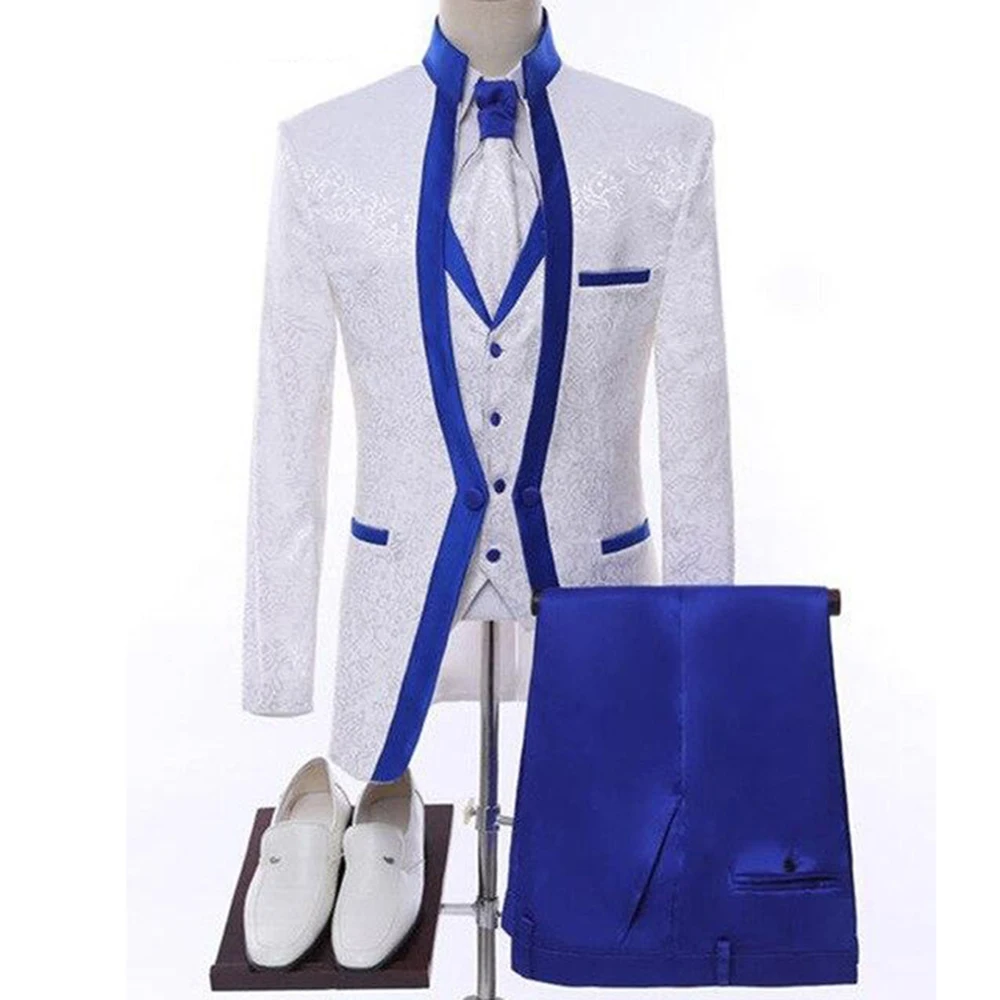 Top Trends: White Royal Blue Men Suit For Wedding Groom Tuxedos Shawl Collar Formal Jacket Male Blazer Pants Vest Three Piece Costume Homme Shoppable Styles