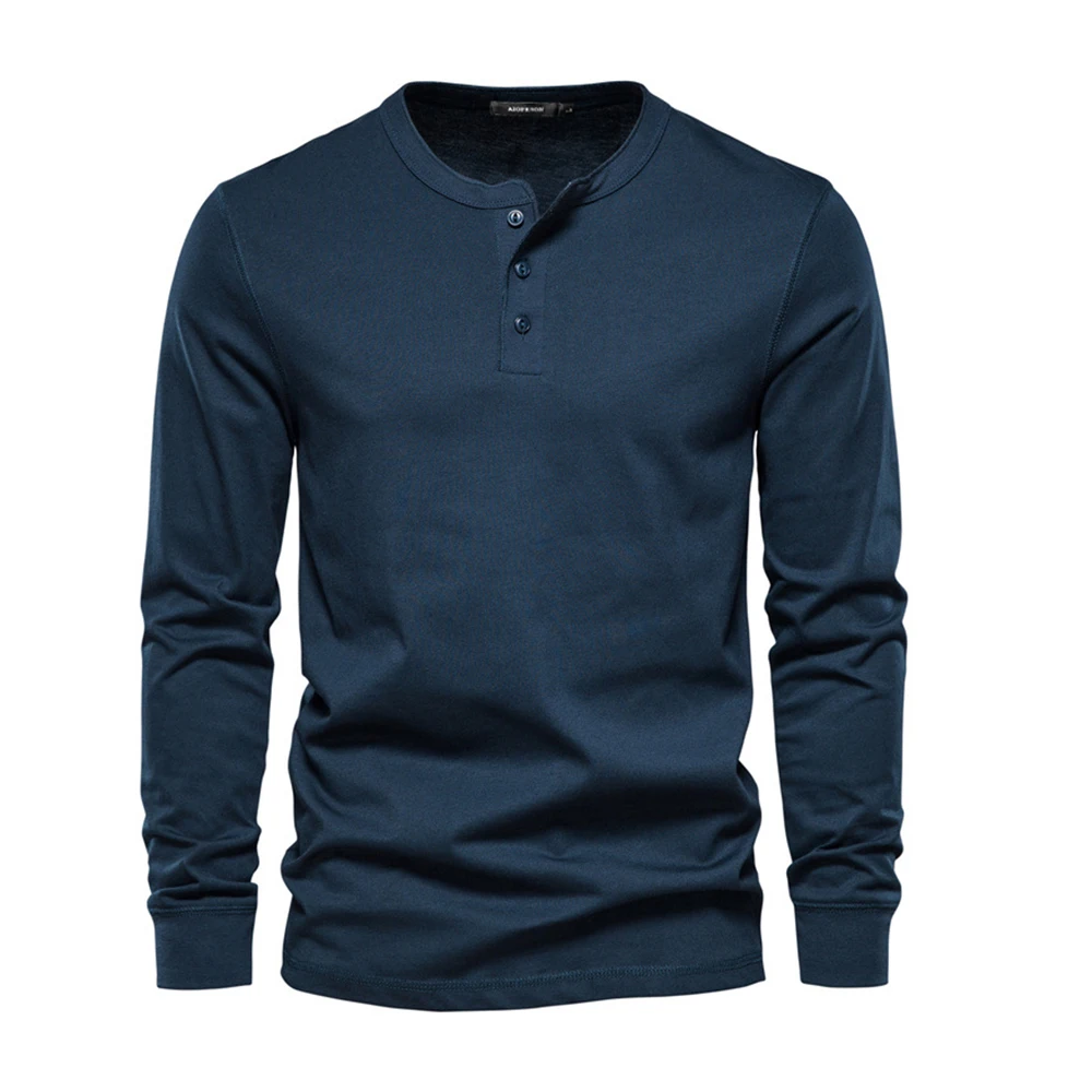 Top Trends: Autumn Henley Collar T Shirt Men Casual Solid Color Long Sleeve T Shirt For Men High Quality 100% Cotton Fashion Mens T Shirts Shoppable Styles