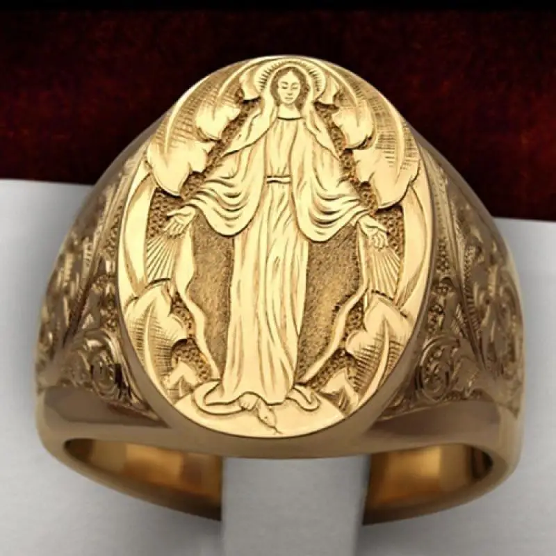 Top Trends: HOYON Elegant Unisex 14k Yellow Gold Color Ring For Men Jewelry Gift Virgin Mary Blessing Badge Hand Carved Religious Ring Shoppable Styles