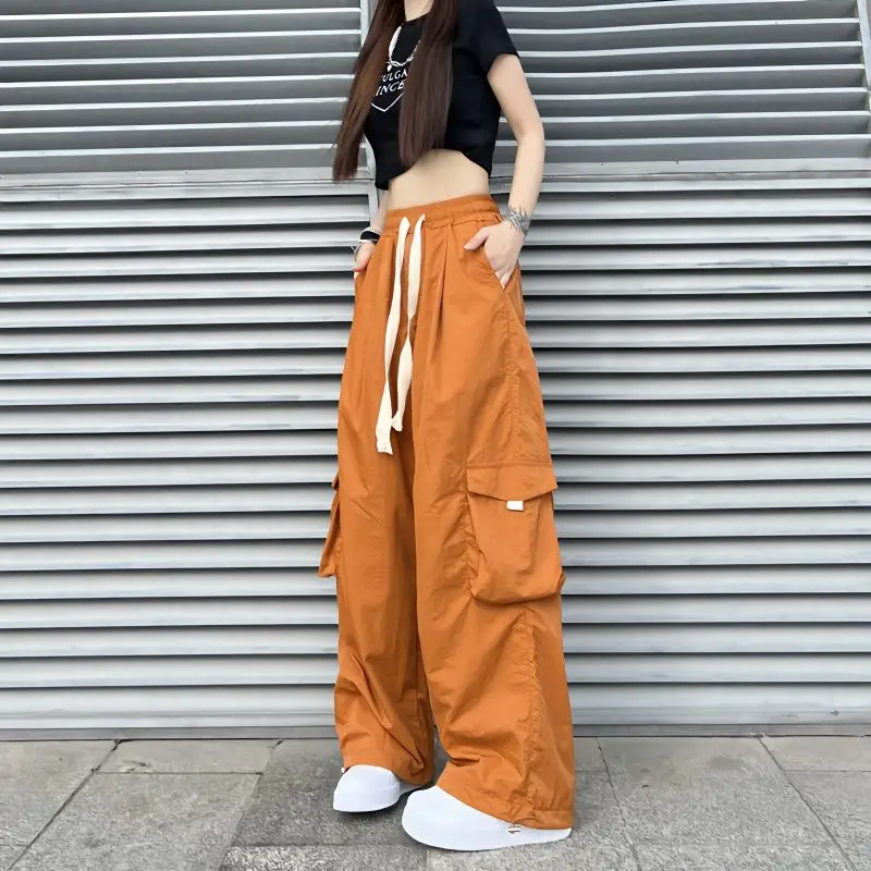 Top Trends: Streetwear Women Oversize Solid Cargo Pants Elastic Waist Drawcord Loose Harajuku Hip Hop Casual Wide Leg Sports Trousers 2023 Shoppable Styles