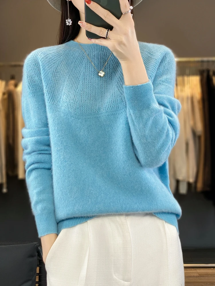 Top Trends: Autumn Winter Women Sweater O-Neck Long Sleeve 100% Merino Wool Hollow Solid Pullovers Cashmere Knitwear Korean Popular Clothes Shoppable Styles