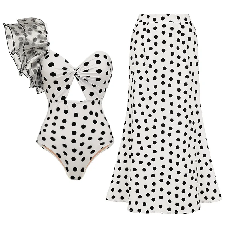 Top Trends: Printed Bikini Polka Dot Retro Style Ruffled One-piece Swimsuit Suit Women's Beach Vacation Swimwear New Style Cover Up Shoppable Styles