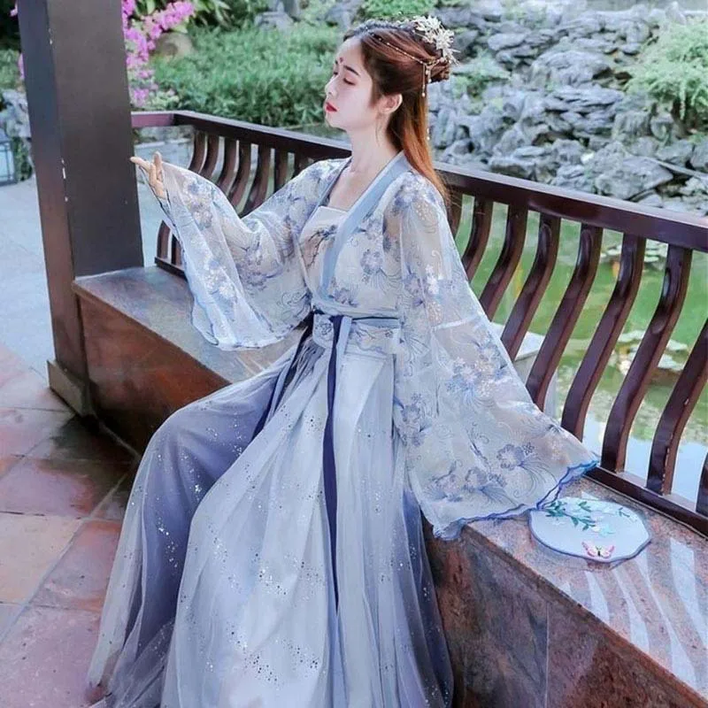 Top Trends: New Chinese Style Fairy Hanfu Suit Polyester Flowery Printing Waistline Casual Dresses Length To Ankle Breathable Women Clothing Shoppable Styles - Image 4