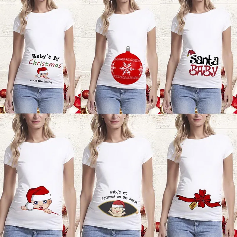 Top Trends: Pregnancy Shirt Maternity Christmas Ladies Top Women Pregnancy T-shirt Cute Santa Baby Print Pregnant Maternity T Shirts Tops Shoppable Styles