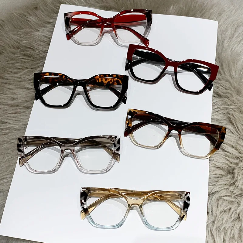 Top Trends: Luxury Brand Designer Women Fashion Cat Eye Anti Blue Light Glasses Double Color Big Frame Reading Glasses Presbyopia Eyewear Shoppable Styles - Image 5