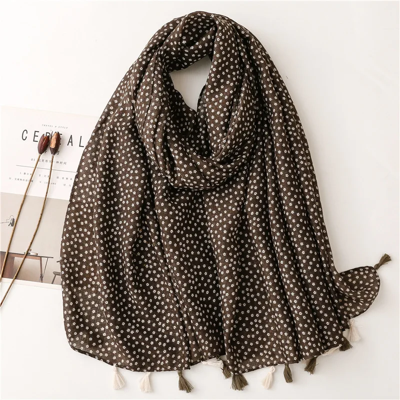 Top Trends: Autumn Fashion Polka Floral Tassel Viscose Shawl Scarf Lady High Quality Wrap Pashmina Stole Bufandas Muslim Hijab Caps 180*90Cm Shoppable Styles - Image 4