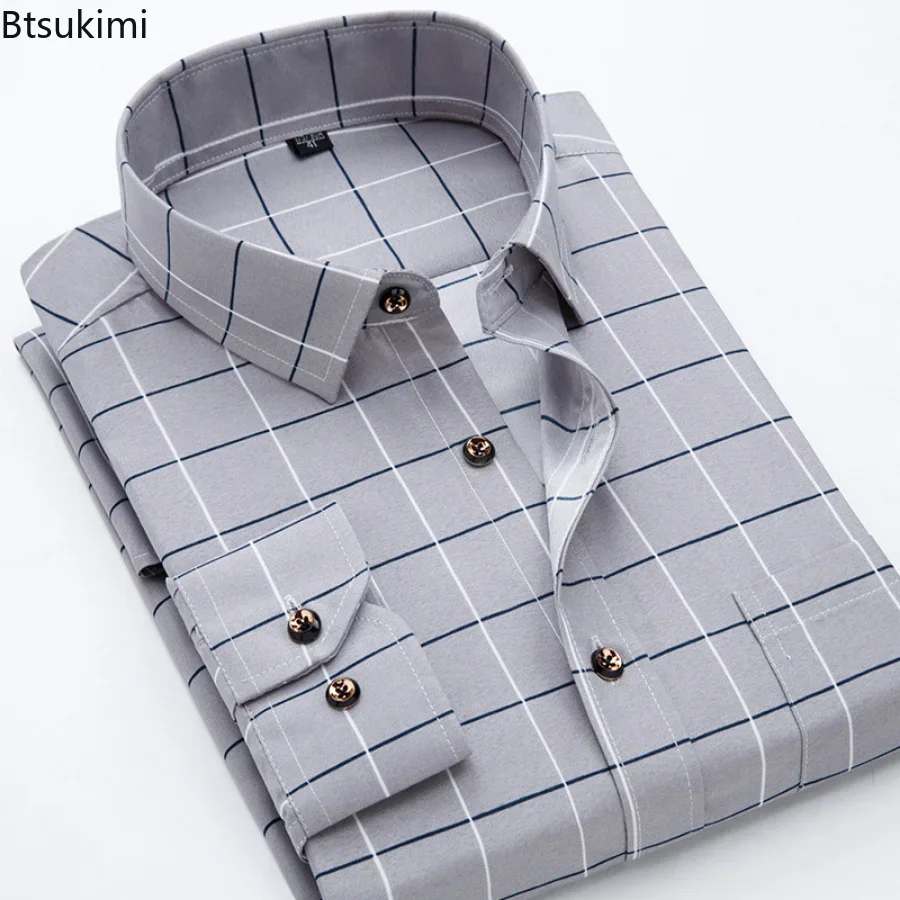 Top Trends: New 2024 Men's Plaid Shirts Long Sleeve Spring Autumn Thin Male Casual Shirt Man Printed Dress Shirt Stripe Business Shirts Male Shoppable Styles