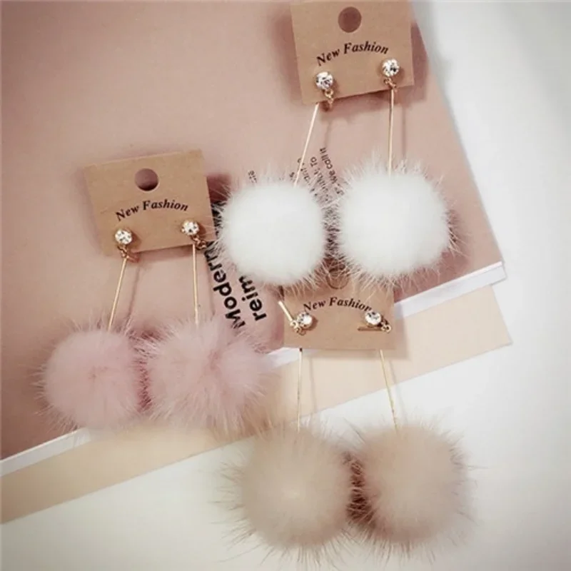 Top Trends: Delysia King New Style Women&#039;s Ear Jewelry Rhinestone Long Chain Mink Fur Ball Drop Earrings Shoppable Styles