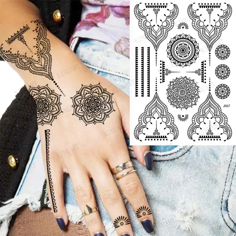 Top Trends: Black Henna Tattoo Stickers For Hands Temporary Tattoos For Women Body Lace Tatoo Temporari Waterproof Fake Tattoo Hena Shoppable Styles - Image 2