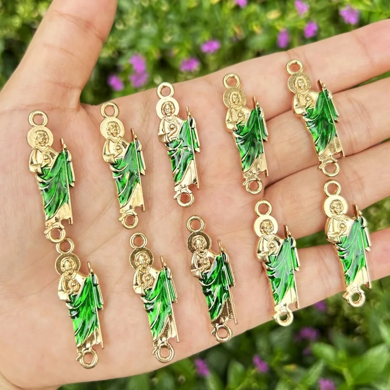 Top Trends: 10PCS Green Saint Jude Bracelet Connectors Catholic Rosary San Judas Tadeo Accessories For Women DIY Jewelry Making Supplies Shoppable Styles