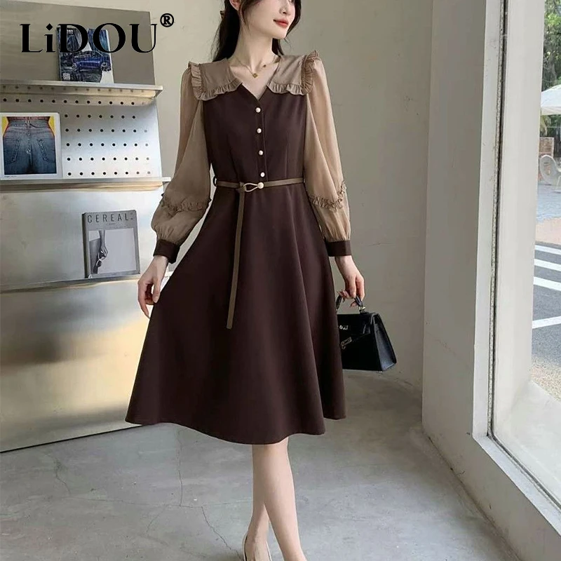 Top Trends: Spring Summer Korean Fashion Vintage Ruffles Spliced A-line Dress Ladies Fake Two Pieces Elegant Robe Casual Vestidos De Fiesta Shoppable Styles