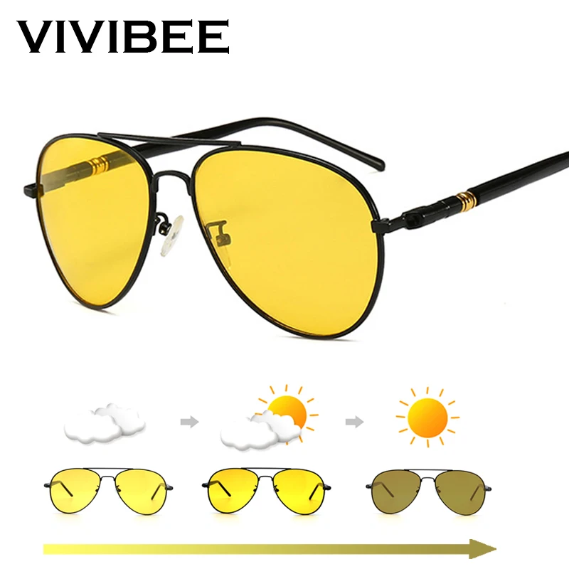 Top Trends: VIVIBEE Color Change Sunglasses Men Pilot Driving Photochromic Yellow Polarized Women Sun Glasses Aviation Day And Night Vision Shoppable Styles