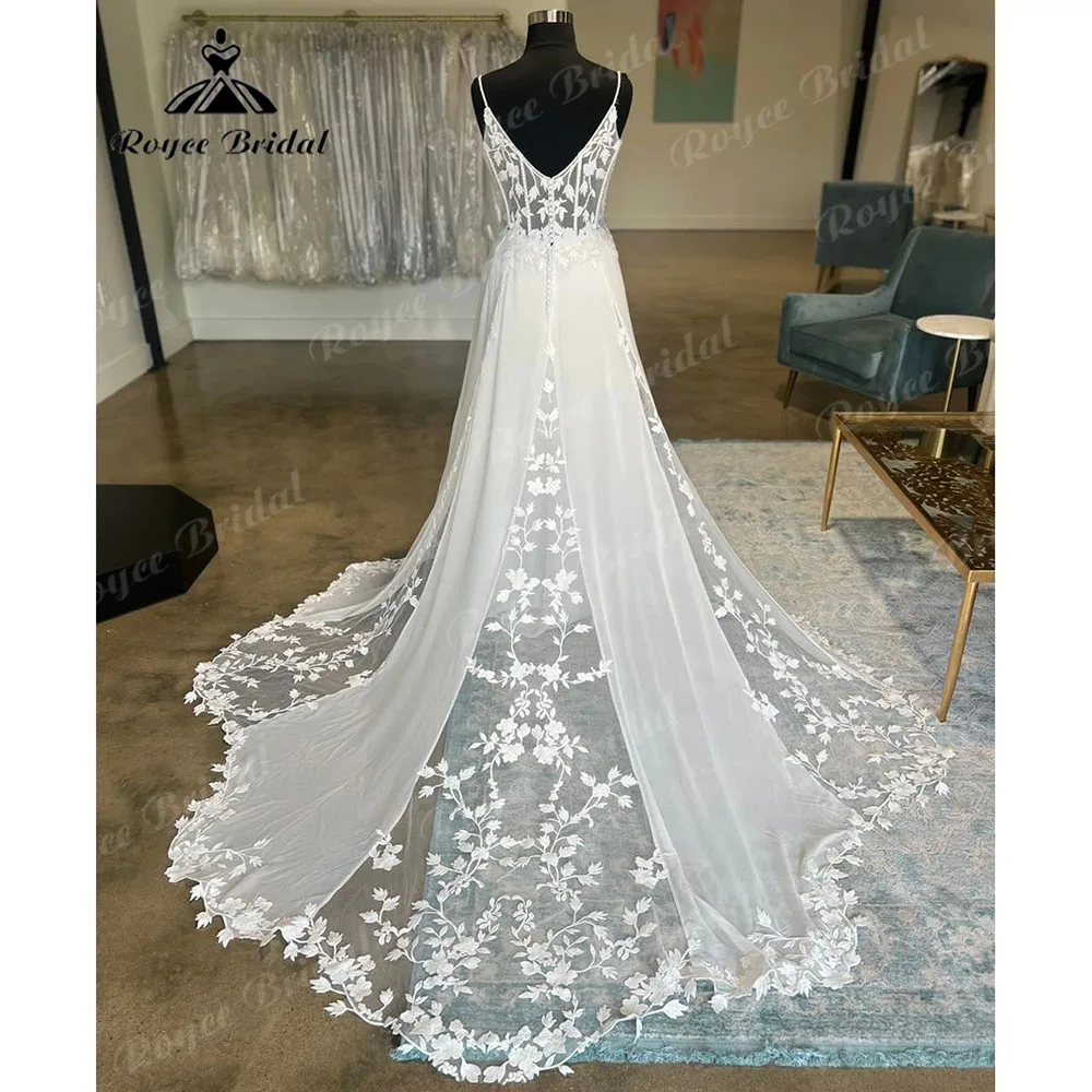 Top Trends: Robe Chic Lace Boho V Neck Spaghetti Straps Wedding Dress For Bride 2024 Backless Women Wedding Gown Robes De Soirée Elegant Shoppable Styles