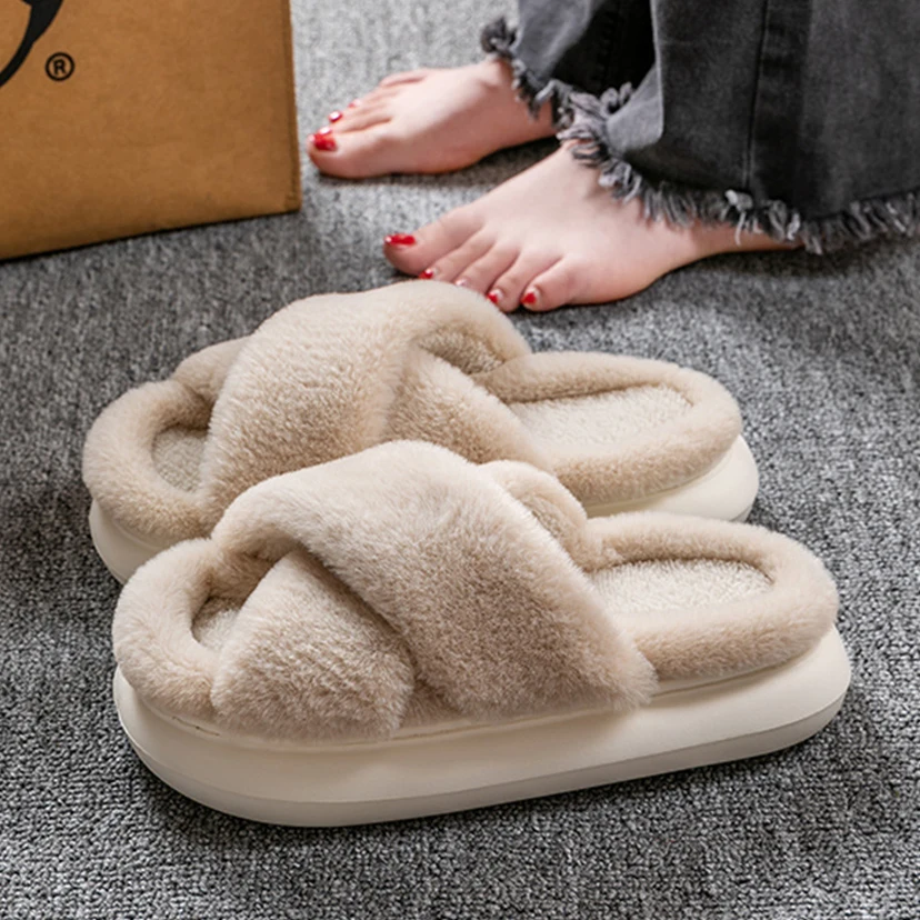 Top Trends: Fluffy Fur Home Slippers Women Winter 2022 New Non-slip Indoor Floor Shoes Thick Bottom Home Cotton Furry Slippers Flip Flops Shoppable Styles