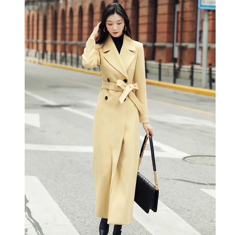 Top Trends: 2021 Popular Autumn And Winter New Yellow Woolen Coat Women&#039;s Long Korean Slim Fit Temperament Over Knee Woolen Coat Shoppable Styles