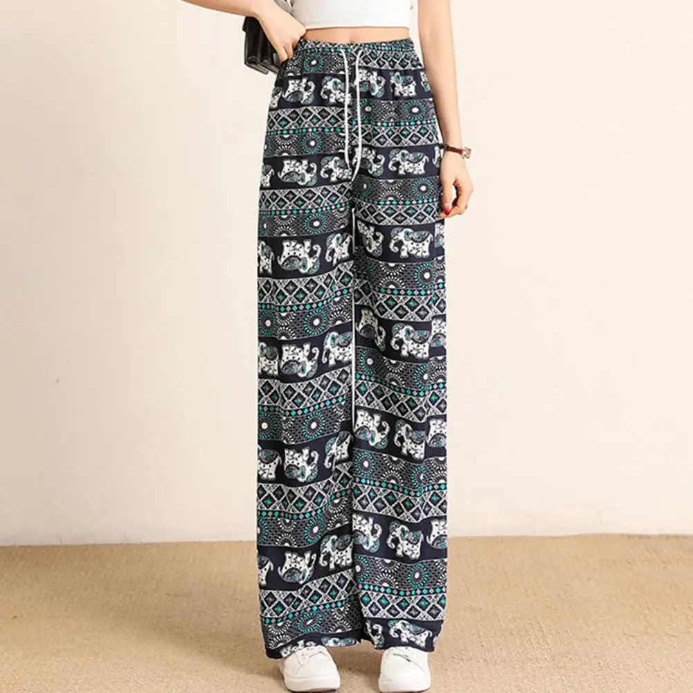 Top Trends: Dropshipping！High Waist Women's Pants Elastic Waistband Drawstring Retro Elephant Print Straight Wide Leg Pants Female Clothing Shoppable Styles - Image 3