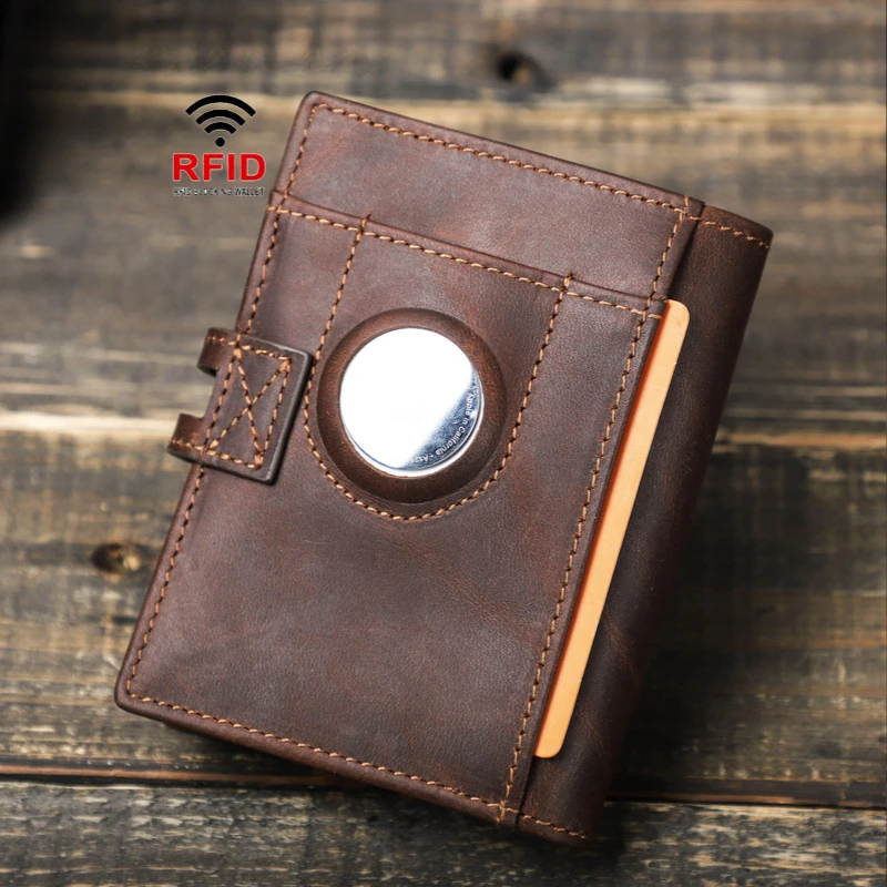 Top Trends: Airtag Tracker RFID Anti-theft Brush Fashion Men Wallet Magnetic Button Genuine Leather Purse 2023 Money Bags Credit Card Holder Shoppable Styles