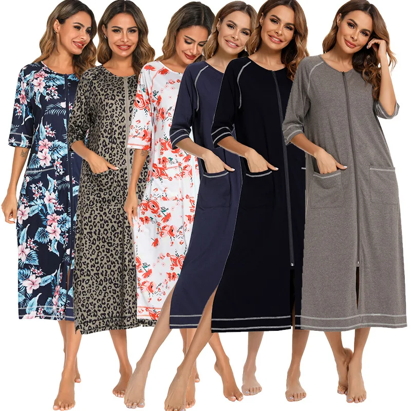 Top Trends: 2023 Autumn New Women Long Robe Nightgowns Loose Comfy Homewear Pregnant Woman Lactation Sleepwear Zipper Nightwear Night Dress Shoppable Styles