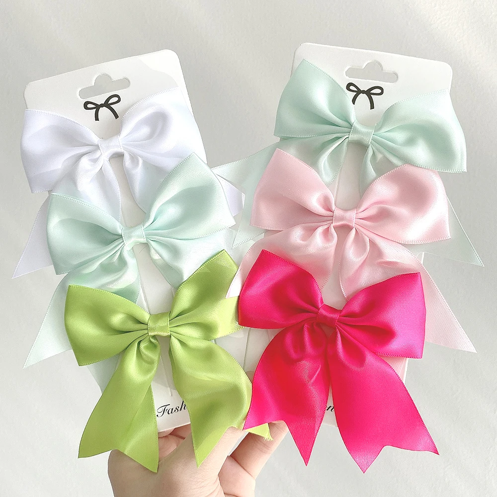 Top Trends: 3Pcs / Set Lovely Solid Color Ribbon Bows Hair Clip For Kids Girls Hairpins Barrettes Handmade Baby Headwear Hair Accessories Shoppable Styles