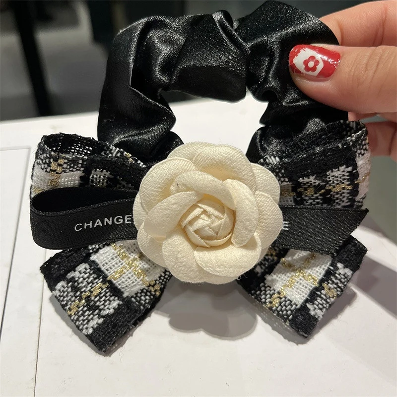 Top Trends: New Bowknot Headwear Hair Ties For Women Ponytail Senior Sense Lattice Winter Camellia Flower Rope Female Accessories Shoppable Styles - Image 6