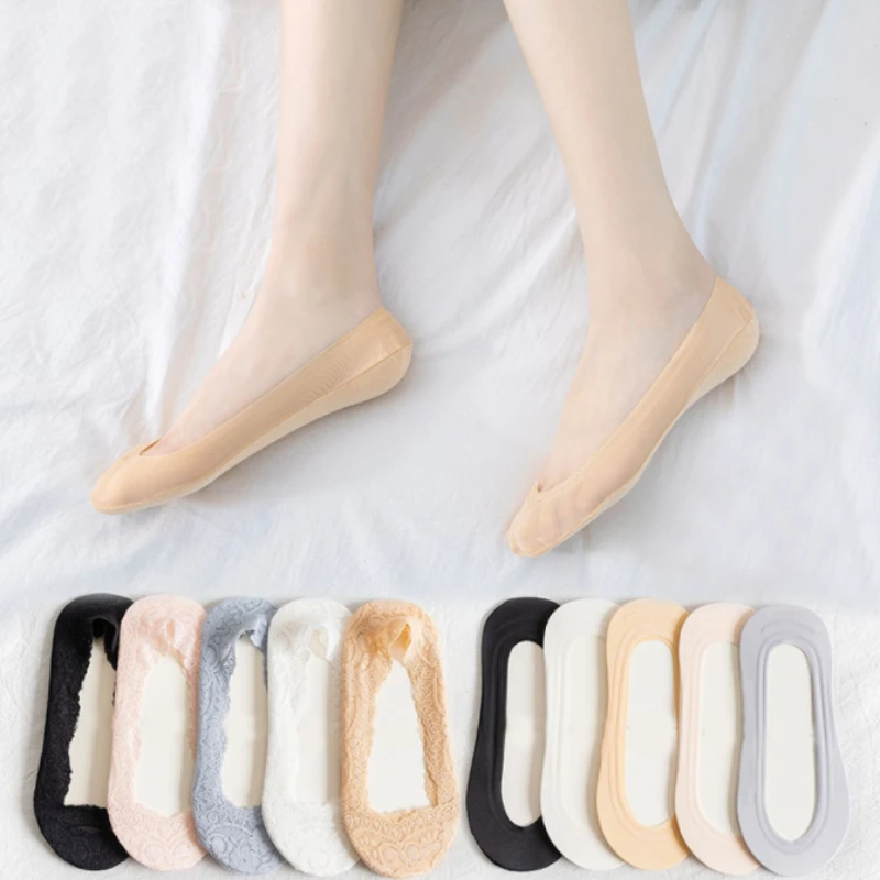 Top Trends: 5pair Socks Women Silicone Anti-slip Invisible Short No Show Ice Silk Low Cut Ankle Summer Breathable Thin Boat Sock Shoppable Styles