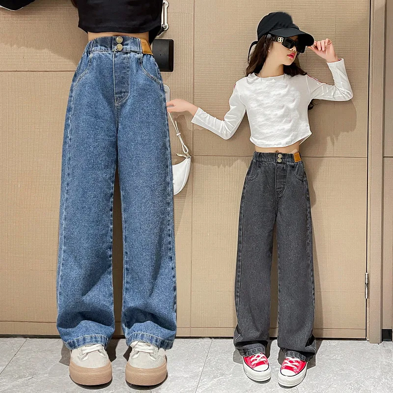 Top Trends: Girls Jeans Autumn Casual Loose Side Gradient Color Young Children Wide Leg Pants 8 10 12 13 14 Years Teen School Kids Trousers Shoppable Styles