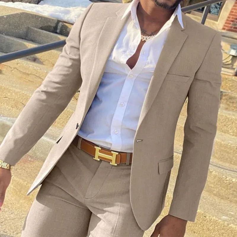 Top Trends: 2 Pieces Beige Suit For Men Slim Fit Wedding Groom Tuxedo Groomsmen Suits Male Fashion Smoking Costume Homme Blazer With Pants Shoppable Styles