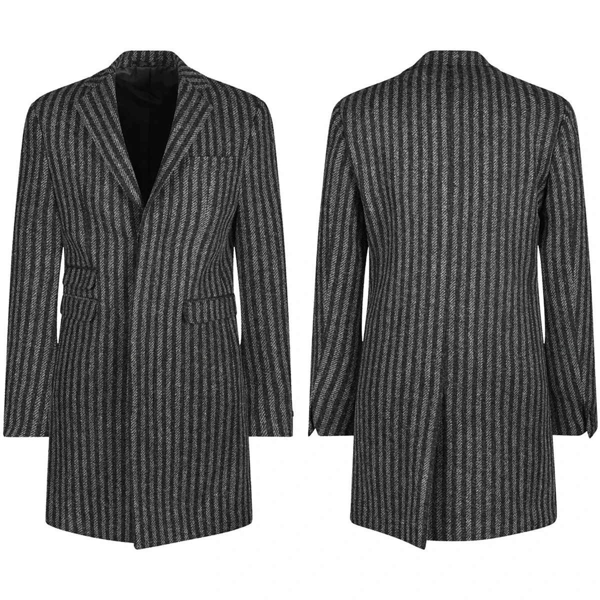 Top Trends: Winter Pinstriped Long Coat For Men Slim Fit Windbreak Woolen Overcoat Business Office Jacket Custom Made Shoppable Styles