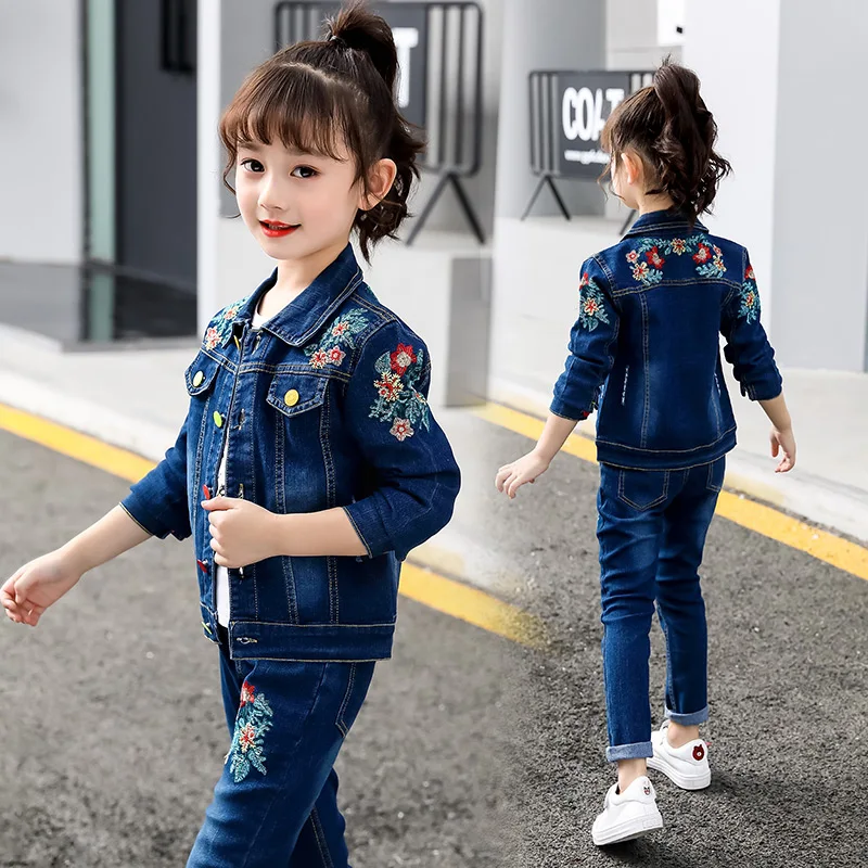 Top Trends: Children Girls Autumn Spring Clothing Set Baby Kids Embroidered Clothing Sets Fashion Denim Jacket + Jean Pant 2 Pcs Suit Set Shoppable Styles