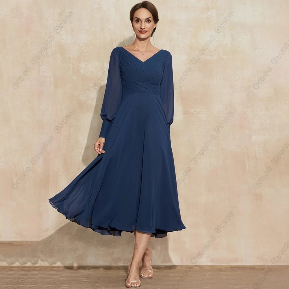 Top Trends: Simple Strapless Mother Of Bride Dresses For Women Chiffon Full Sleeve Wedding Party Dresses Tea Length Robe De Soirée 2023 Shoppable Styles