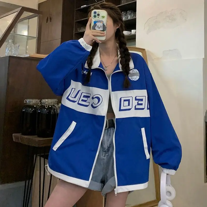 Top Trends: 2023 New Spring And Autumn Fashion Academy Style Contrast Loose Fit Sports Outdoor Fashion Brand BF Work Zipper Jacket Coat Shoppable Styles