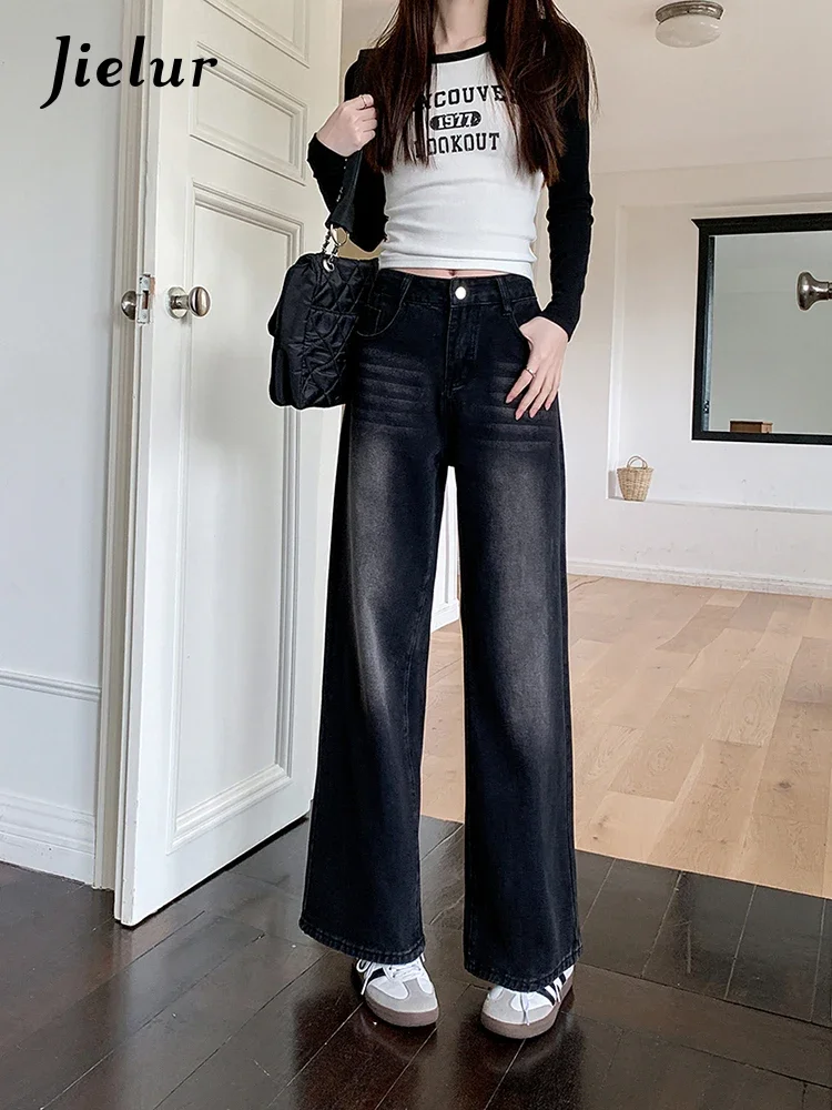 Top Trends: Jielur Autumn New Loose Women Jeans Vintage High Waist Slim Chicly Basic Woman Jeans Fashion Street Straight Leg Pants Female Shoppable Styles