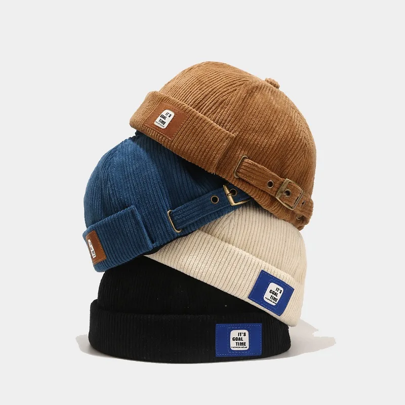 Top Trends: Fashion Vintage Beanie Hats Men Women Spring Autumn Landlord Hat Streetwear Hip Hop Brimless Corduroy Docker Cap Wholesale Shoppable Styles